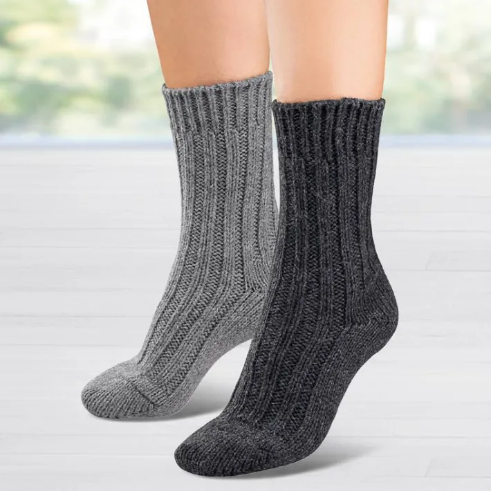idéalsko Bas Et Chaussettes|Astuces Et Idées<Chaussettes avec de la laine d'alpaga gris clair / gris foncé - 2 paires
