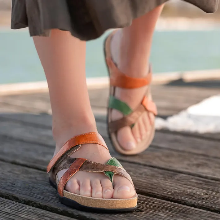 Femme idéalsko Sandales / Mules<Chaussures de confort Helvesko : modèle Beja, orange/marron