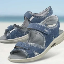 Femme idéalsko Sandales / Mules<Chaussures de confort Helvesko : modèle Sabrina, coloris jean/argent