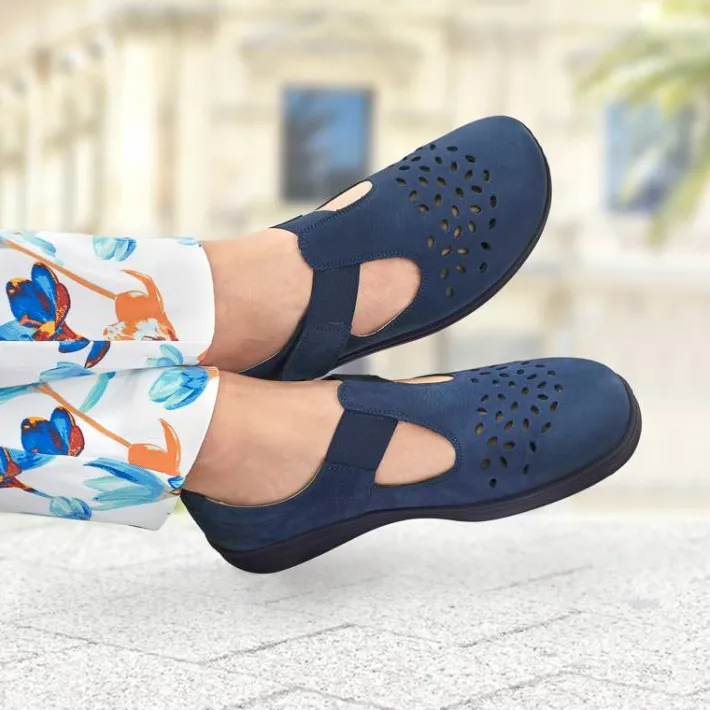 Femme idéalsko Sandales / Mules<Chaussures de confort Helvesko : modèle Chios, bleu
